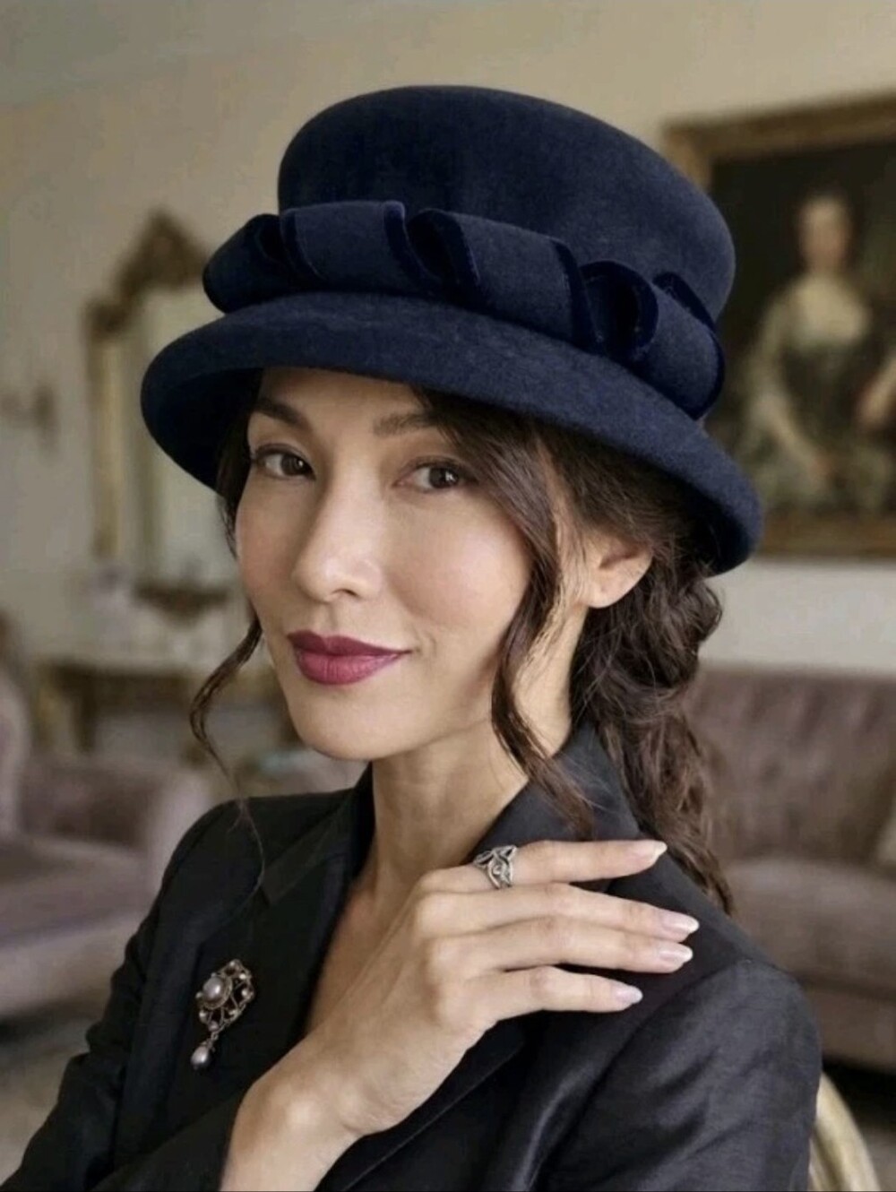 NWT Eric Javits Wool Felt Sculpted Cloche Navy Hat Made In USA